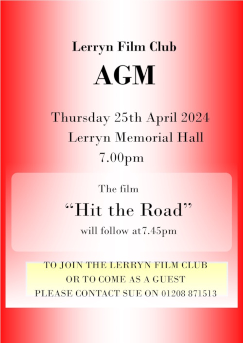 Lerryn Film Club:  AGM and film  “Hit the Road”