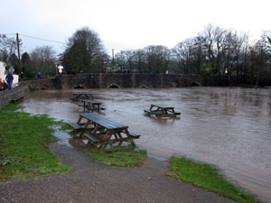 Picnic benches submerged