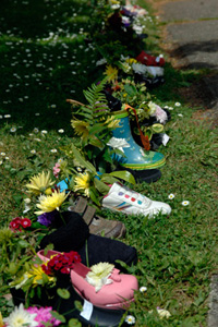 Flower arranged shoes and boots