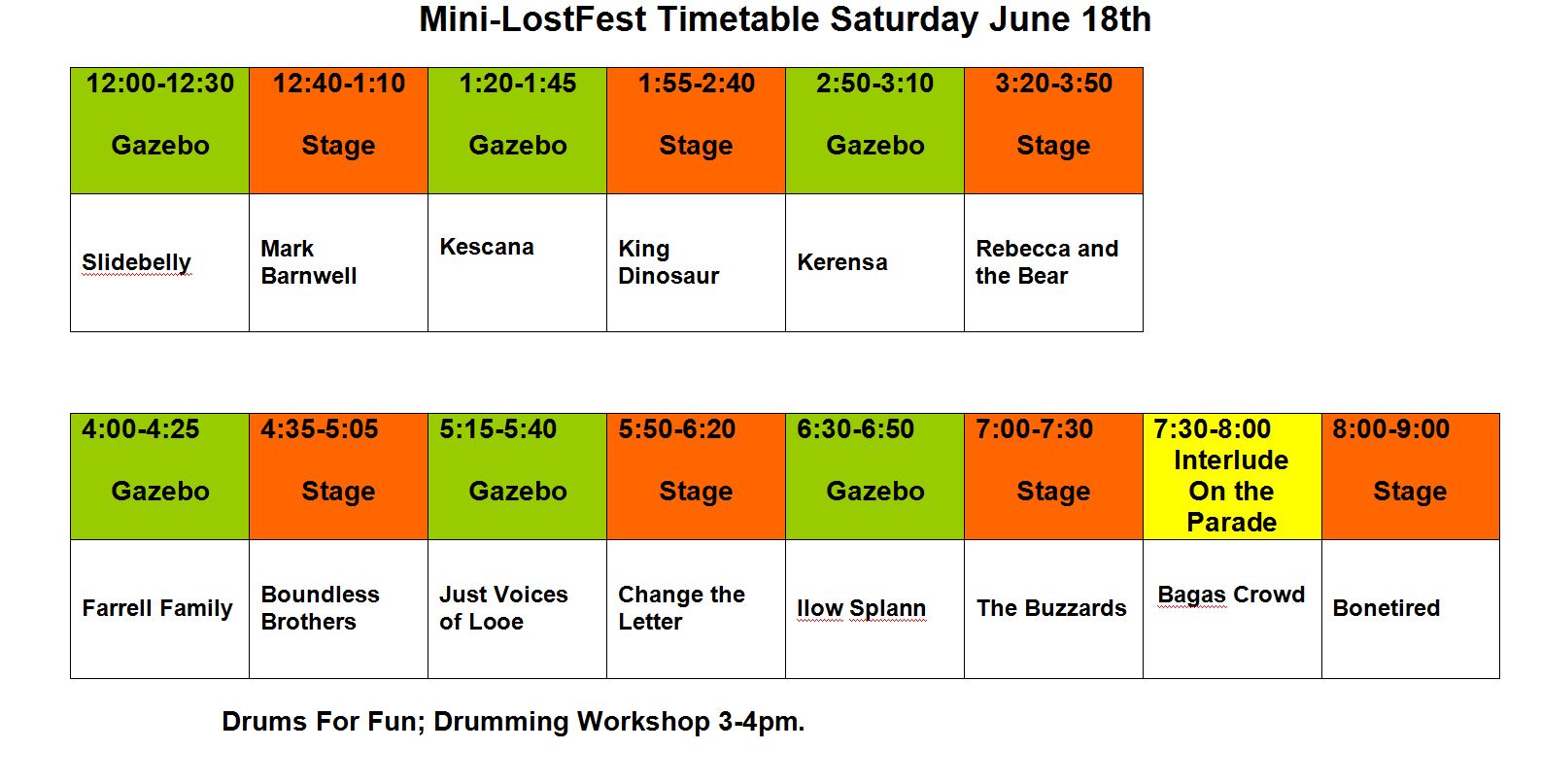 Mini Lostfest Timetable