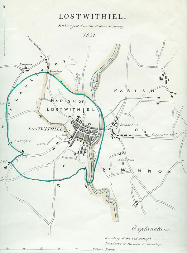 1831 map of Lostwithiel borough boundary