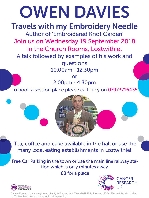 Travels with my Embroidery Needle - Cancer Research event