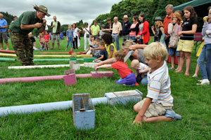 Children looking at ferrets