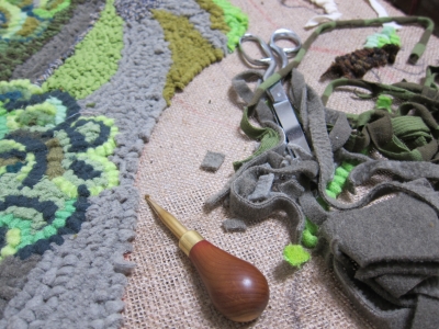 Rug hooking in progress