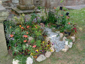 Cottage garden outside St Bartholomew's Church in Lostwithiel