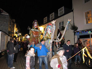 The new years eve parade on Fore Street, Lostwithiel