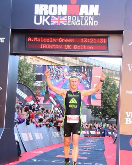 Aubrey Malcolm-Green completes UK Iron Man as part of his training for the Monster Triathlon