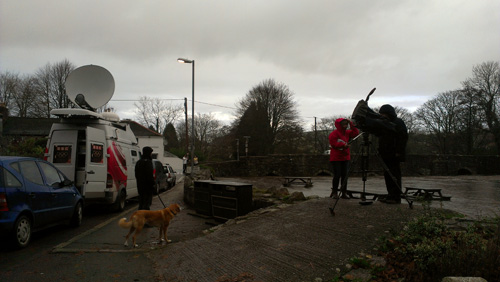 Camera crew waiting at the bridge